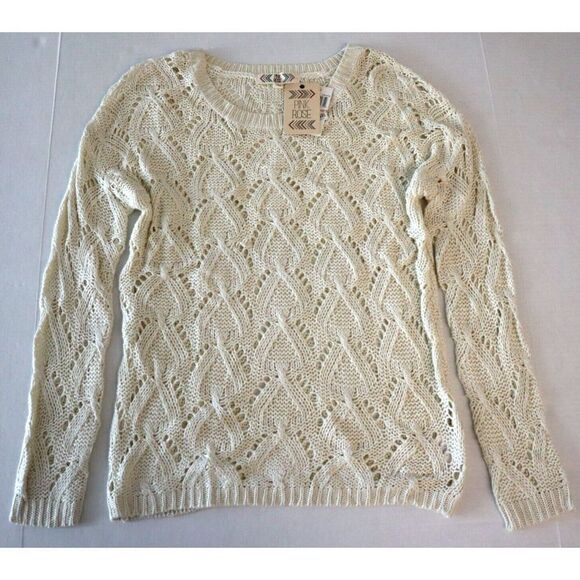 Pink Rose PF415358M Women's Sz S Bone White L/S Open Knit Scoop Neck Sweater - Picture 1 of 4